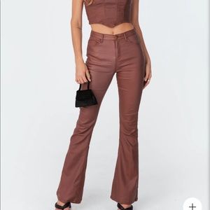 brown leather flare pants